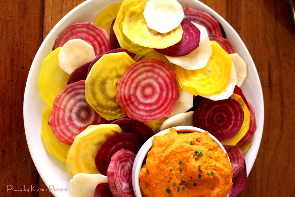 Roasted Carrot Hummus with Vegetable Chips